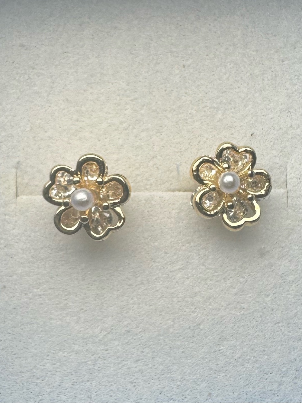 Gold Flower Pearl Center Stud Earrings